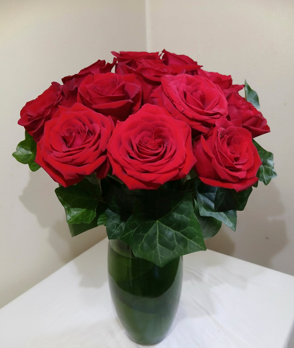 One Dozen Roses Vased