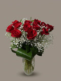 One Dozen Roses with Baby's Breath