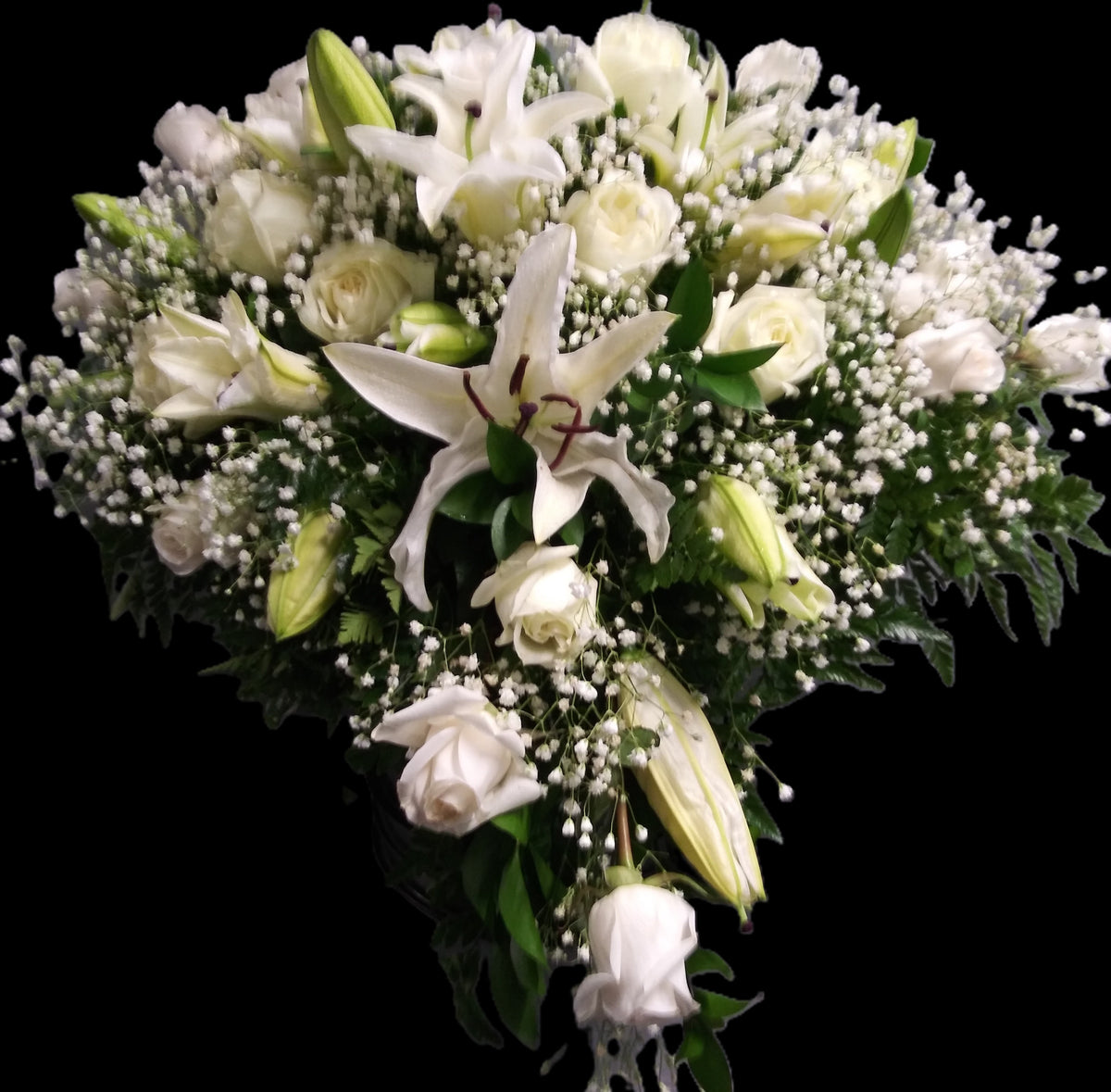 All white casket spray